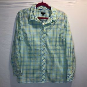 Talbots Petite Blue and Yellow Plaid Shirt